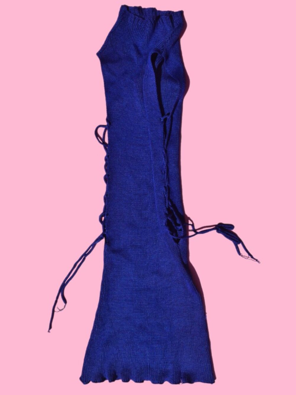 Cobalt Blue High Neck Knitted Side Lace-Up Tunic Top
